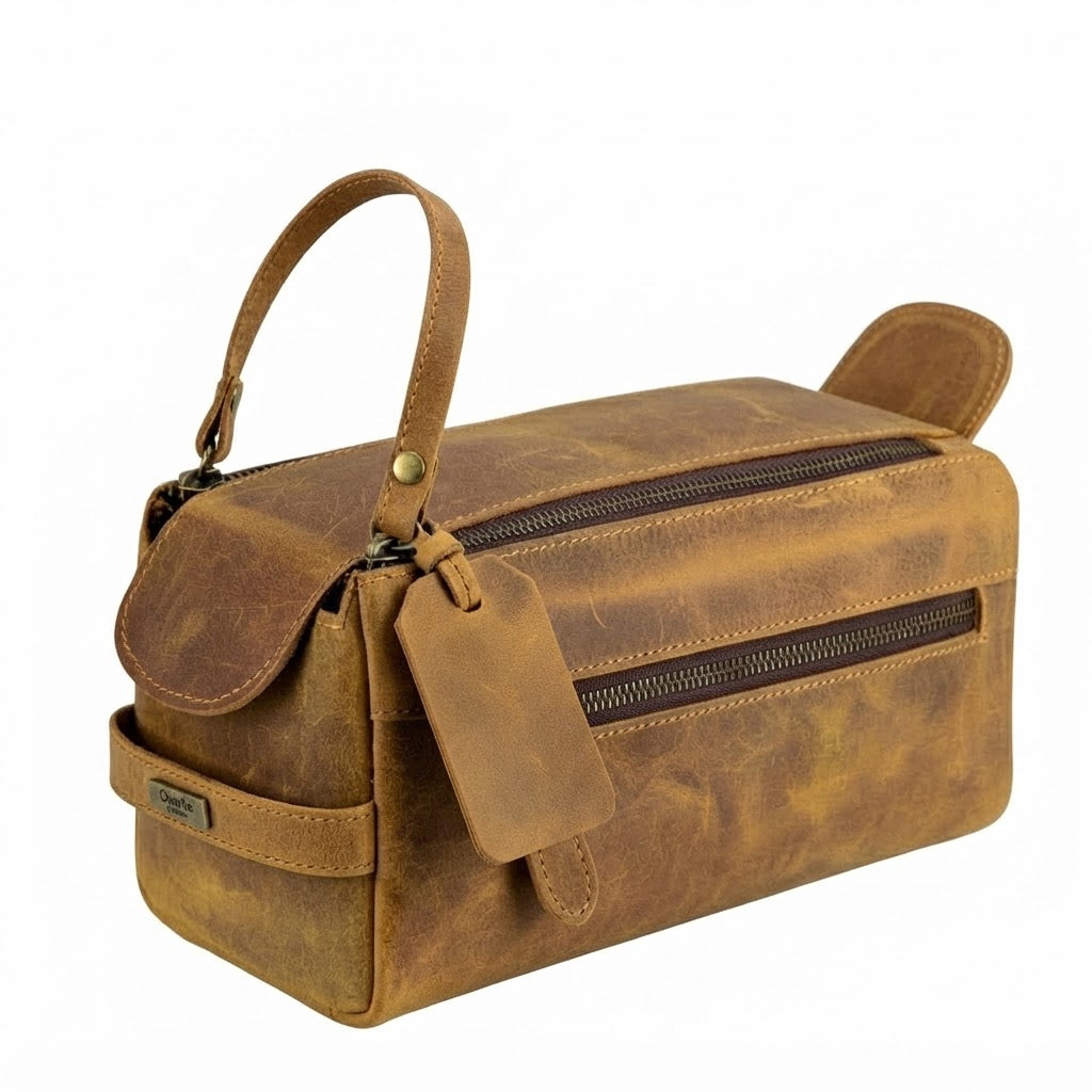 personalised wash bag in genuine leather thoughtful gift for him