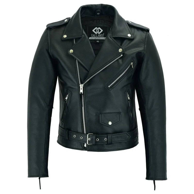 terminator style mens black leather marlon brando biker motorcycle jacket