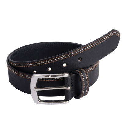 Mens Triple Stich Genuine Leather Belt - Casual Belt for Suits & Jeans, Single Prong Buckle