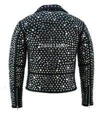 Women's Black Designer Leather Biker Jacket with Silver Studs -