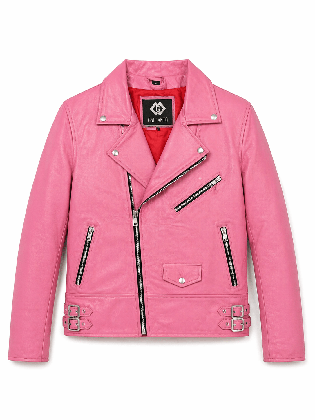 Women’s Premium Pink Leather Biker Jacket Size L | Chic Moto Style - 
