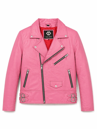 Women’s Premium Pink Leather Biker Jacket Size L | Chic Moto Style - 