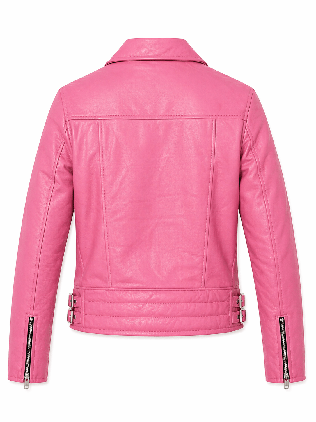 Women’s Premium Pink Leather Biker Jacket Size L | Chic Moto Style - 