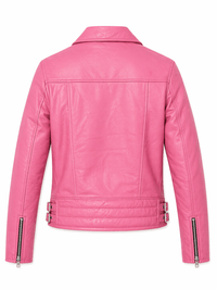 Women’s Premium Pink Leather Biker Jacket Size L | Chic Moto Style - 