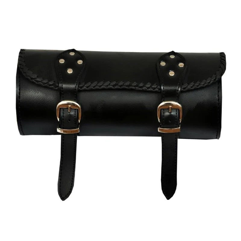 1094 plain black motorcycle leather long tool bag -