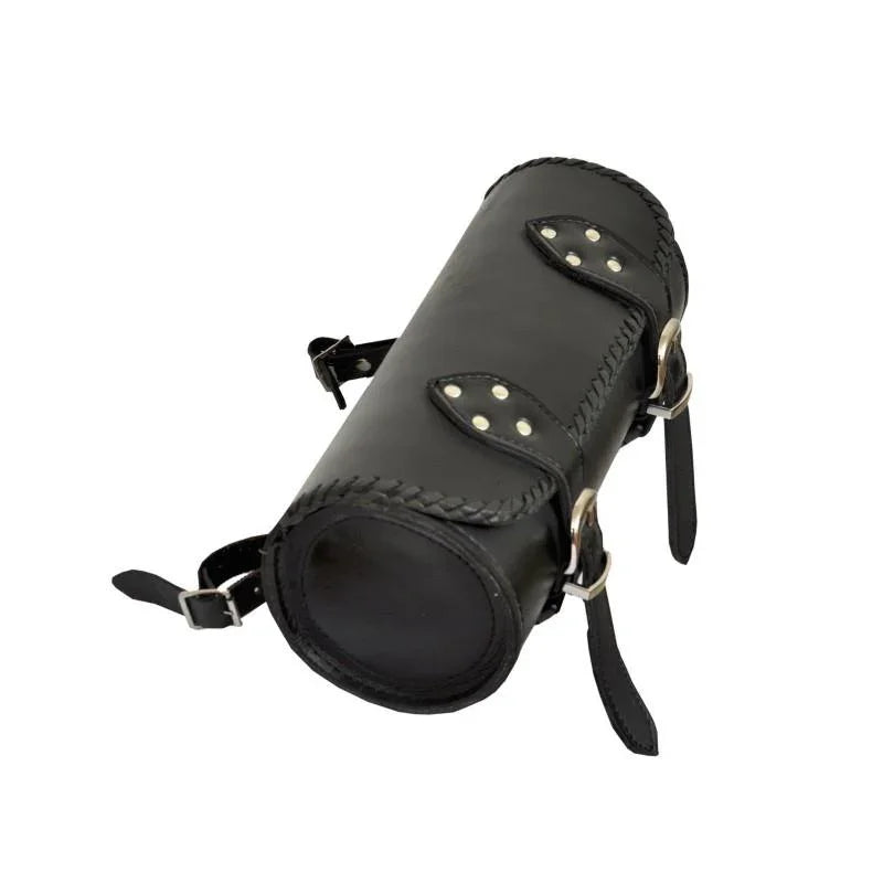 1094 plain black motorcycle leather long tool bag -