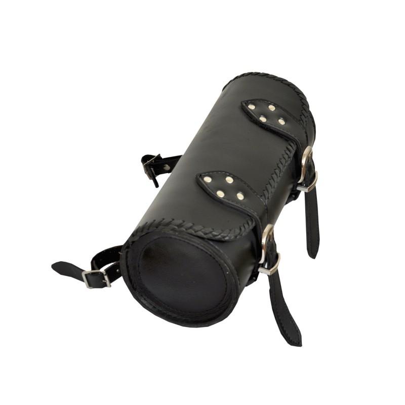 1094 Plain Black Motorcycle Leather Long Tool Bag -