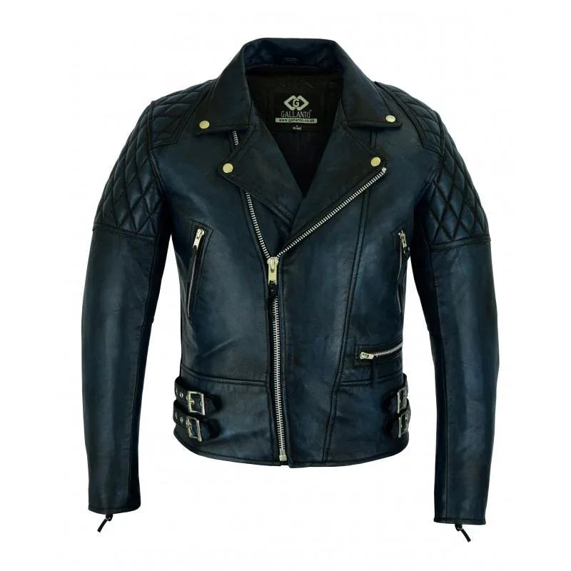 2 toned black & blue diamond motorcycle biker soft leather jacket -