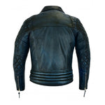 2 Toned Black & Blue Diamond Motorcycle Biker Soft Leather Jacket -