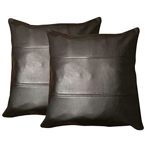 2 x Black Leather Sofa Cushion Covers Home Decor -