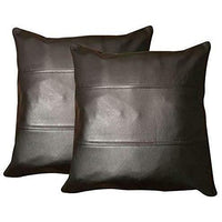 2 x Black Leather Sofa Cushion Covers Home Decor -