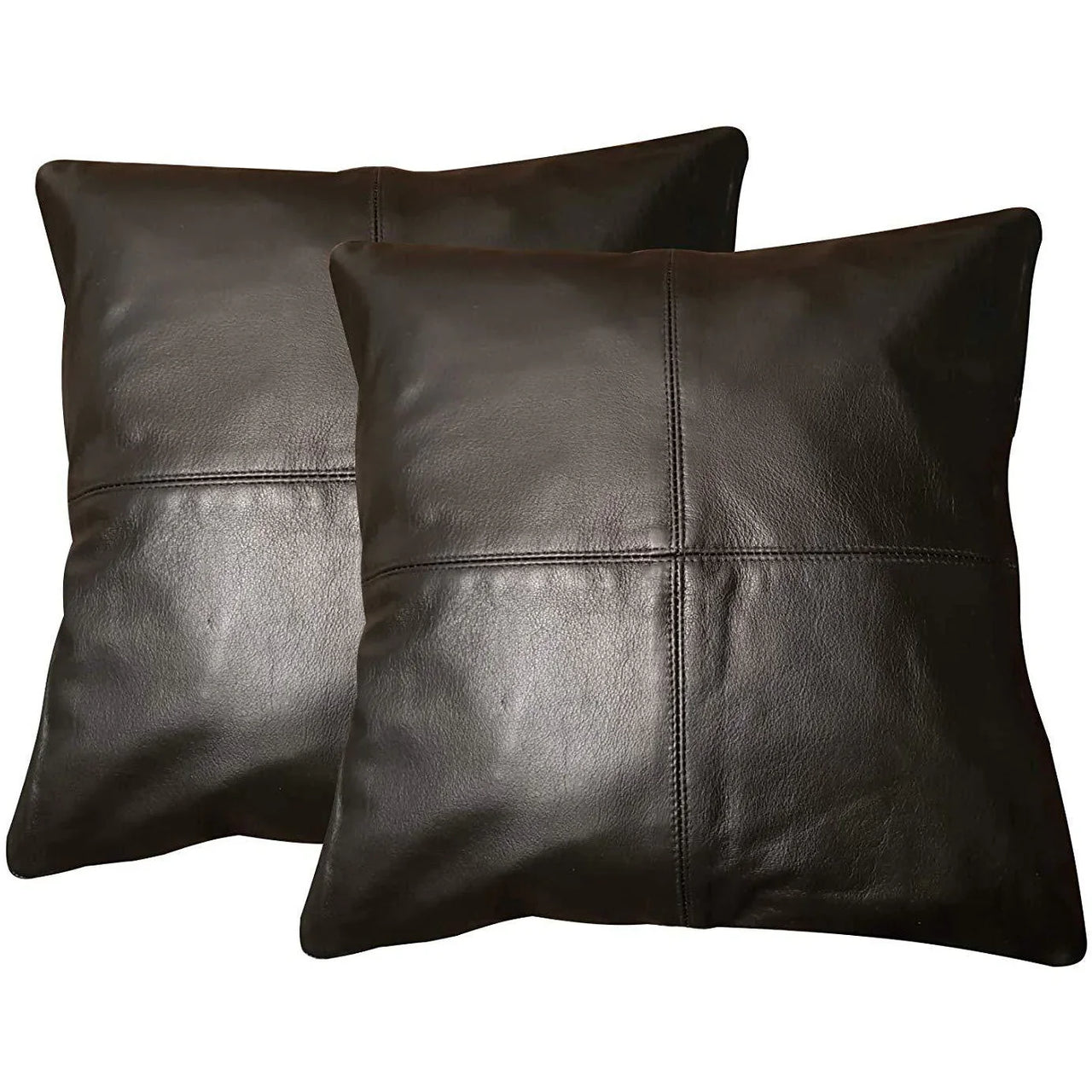 2 x Black Leather Sofa Cushion Covers Home Decor -
