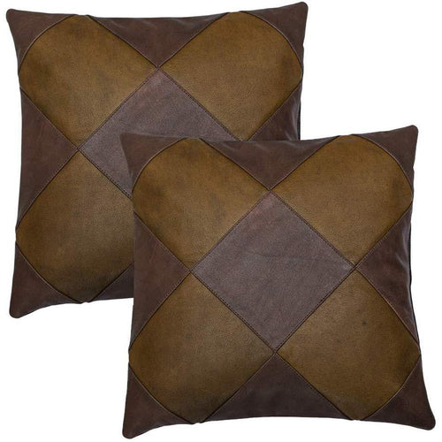 2 x Brown & Olive Diamonds Original Leather Cushion Covers -