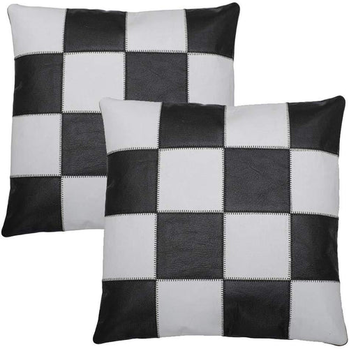 2 x Chequered Boxed Original Leather Cushion Covers -