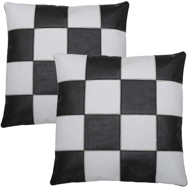 2 x Chequered Boxed Original Leather Cushion Covers -
