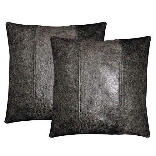 2 x distressed grey stripe original leather cushion covers -