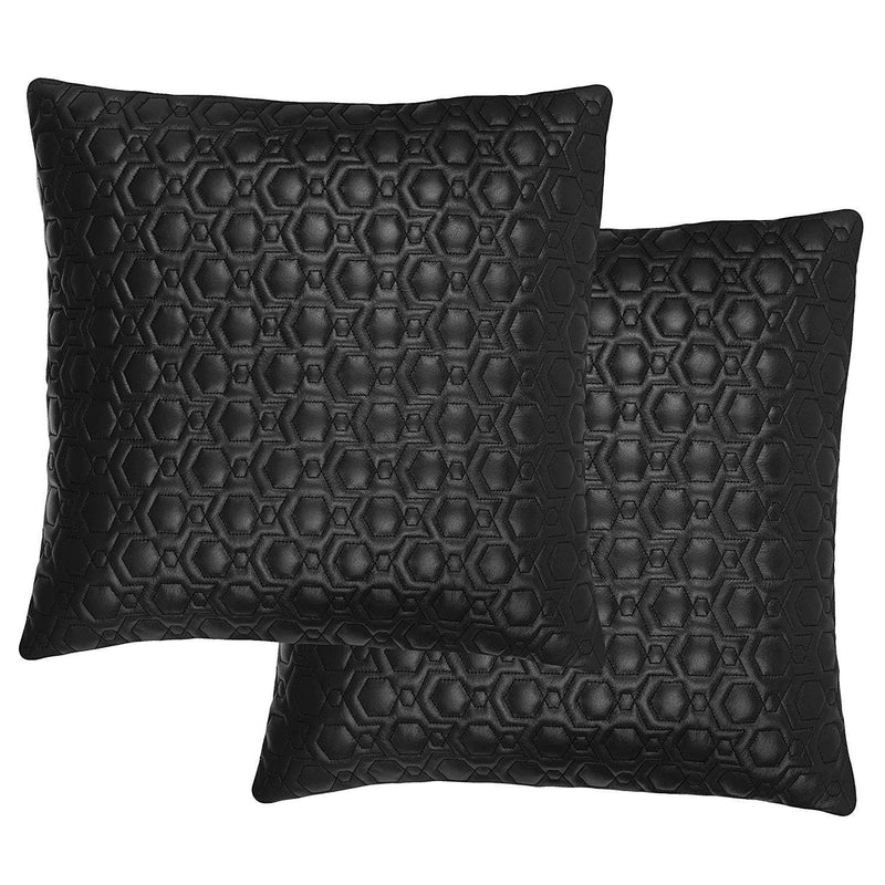 2 x Embroidery Black Leather Sofa Cushion Covers Home Decor -