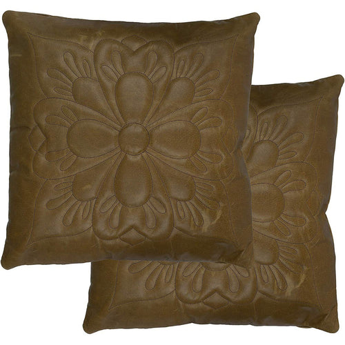 2 x Embroidery Brown Vintage Leather Sofa Cushion Covers Home Decor -