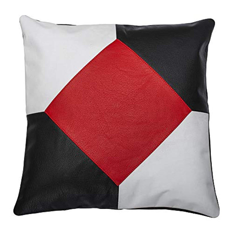 2 x Genuine 100% Black & Red Diamond Original Leather Cushion Covers -
