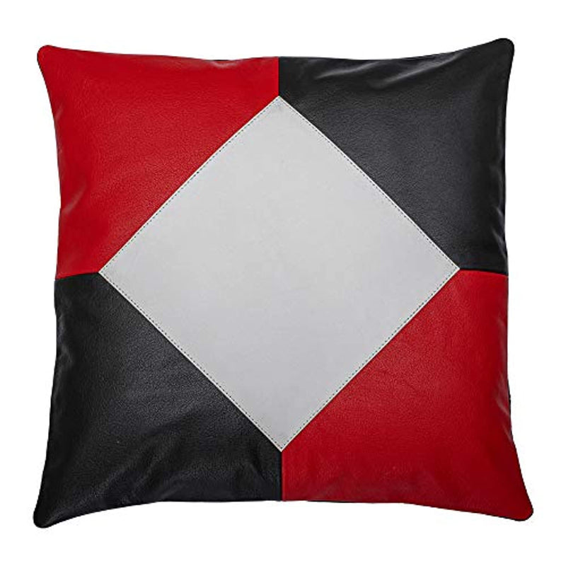 2 x Genuine 100% Black, White & Red Diamond Original Leather Cushion Covers -