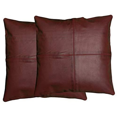 2 x Vintage Wine Red Original Leather Cushion Covers -