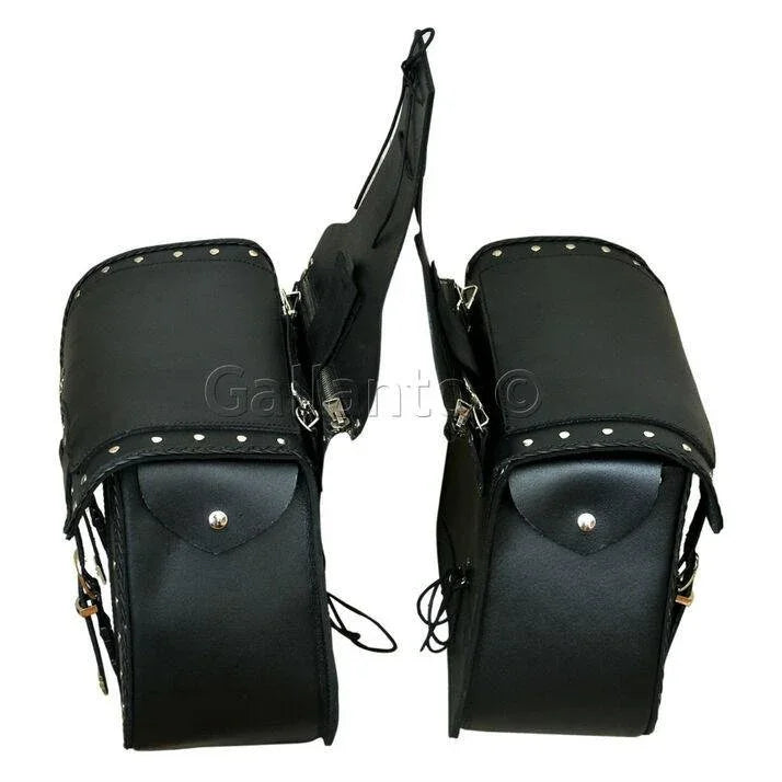 20082 skull iron cross zip-off motorcycle leather saddle bag -