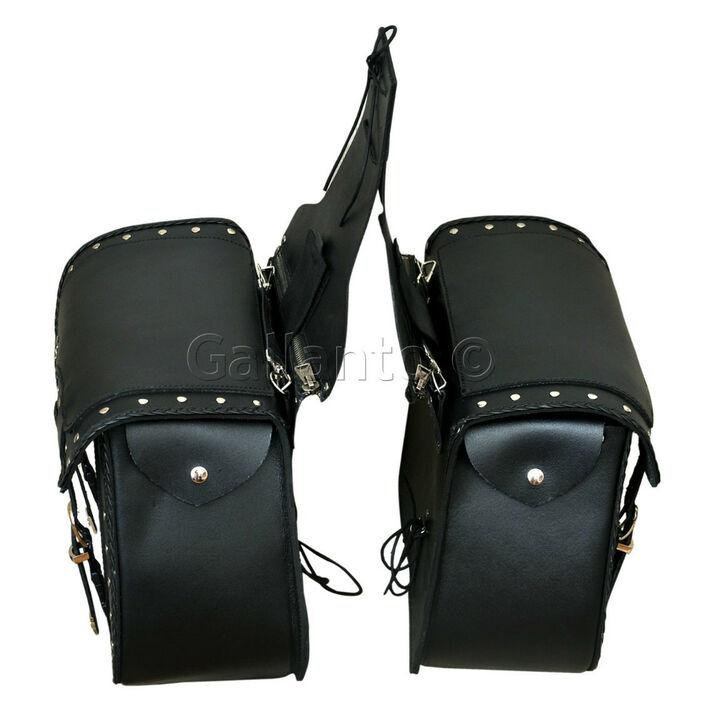 20082 Skull Iron Cross Zip-Off Motorcycle Leather Saddle Bag -