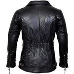 3/4 Eddie Black Mens Long Leather Biker Jacket -