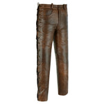 502 Brown Jean Style Motorcycle Biker Leather Pants Trousers With Side Laces -