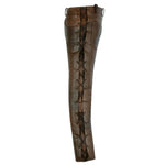 502 Brown Jean Style Motorcycle Biker Leather Pants Trousers With Side Laces -