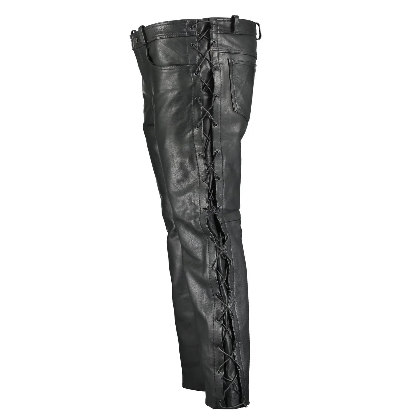 502 jean style leather pants trousers with side laces -
