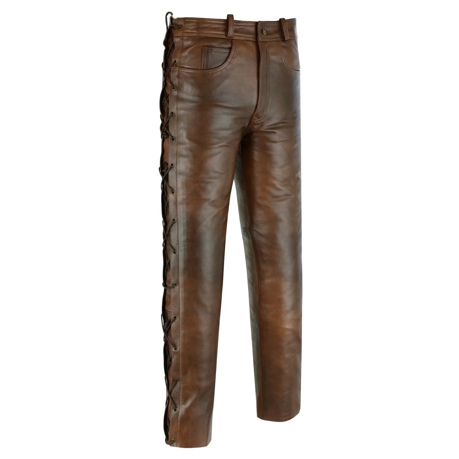 502 Jean Style Leather Pants Trousers with Side Laces -