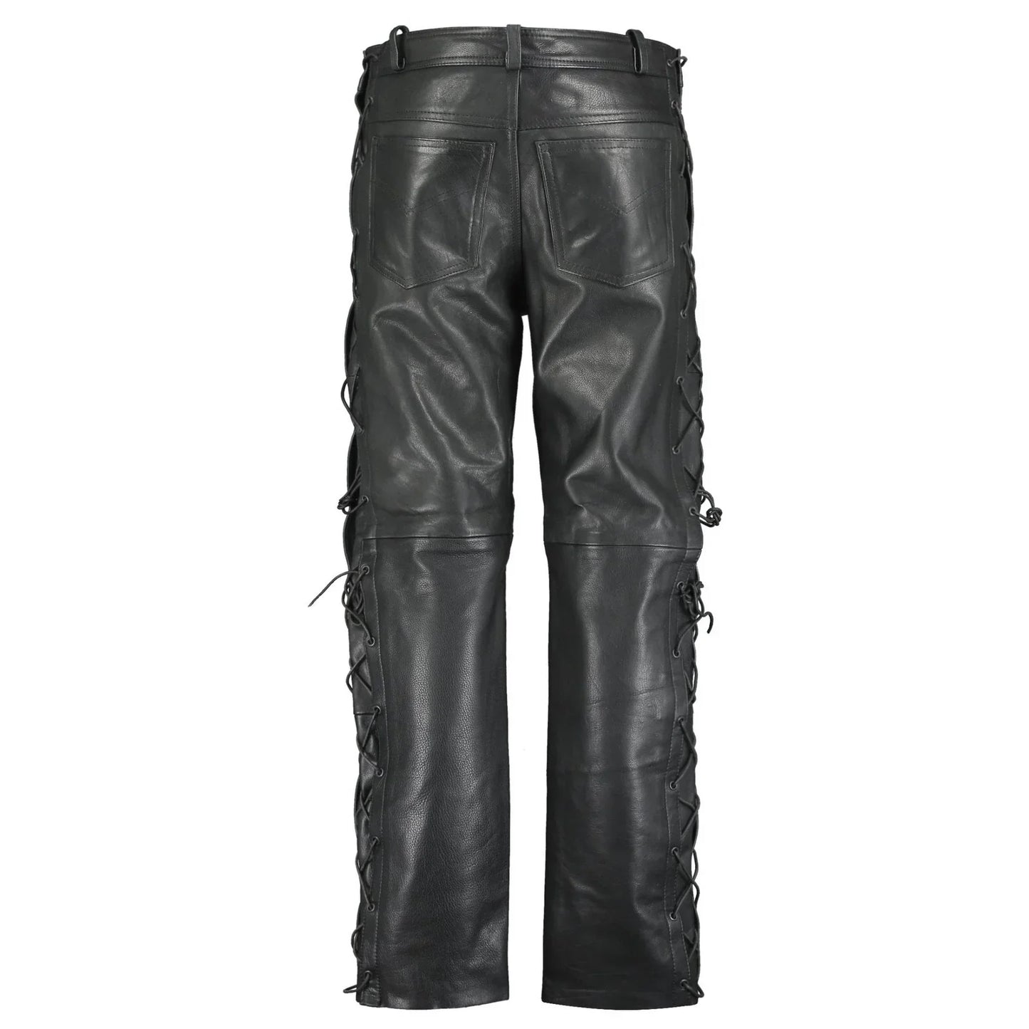 502 jean style leather pants trousers with side laces -