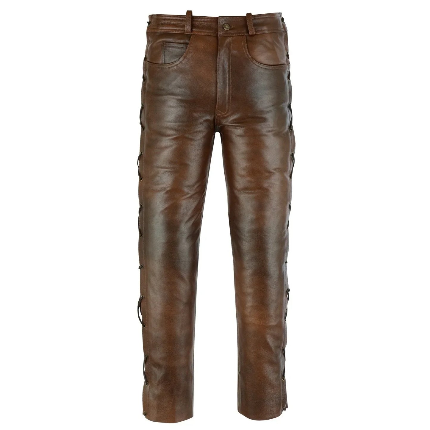 502 jean style leather pants trousers with side laces -