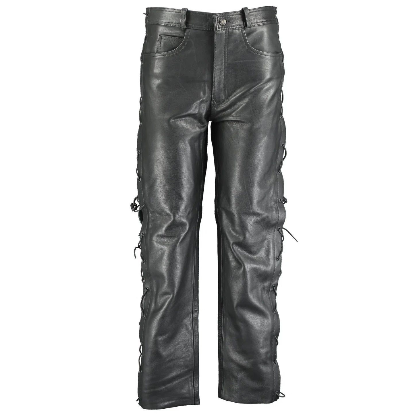 502 jean style leather pants trousers with side laces -