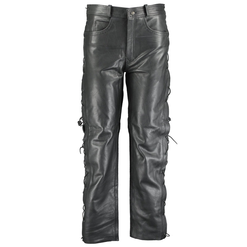 502 Jean Style Leather Pants Trousers with Side Laces -