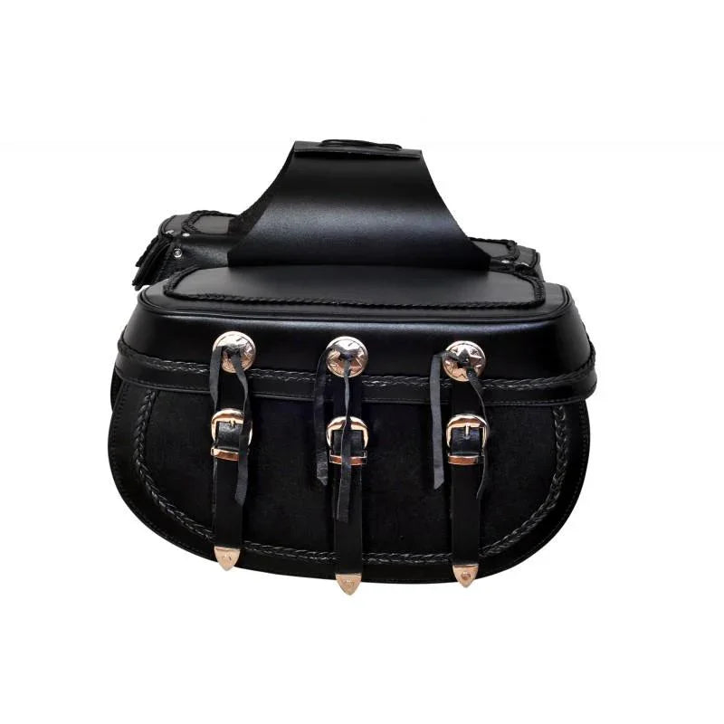 510 three buckle braided leather biker saddle bags -
