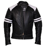 Black and White Cowhide Leather Jacket -