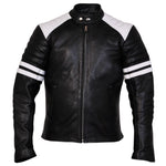 Black and White Cowhide Leather Jacket -