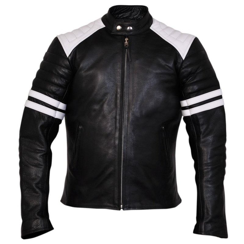 Black and White Cowhide Leather Jacket -