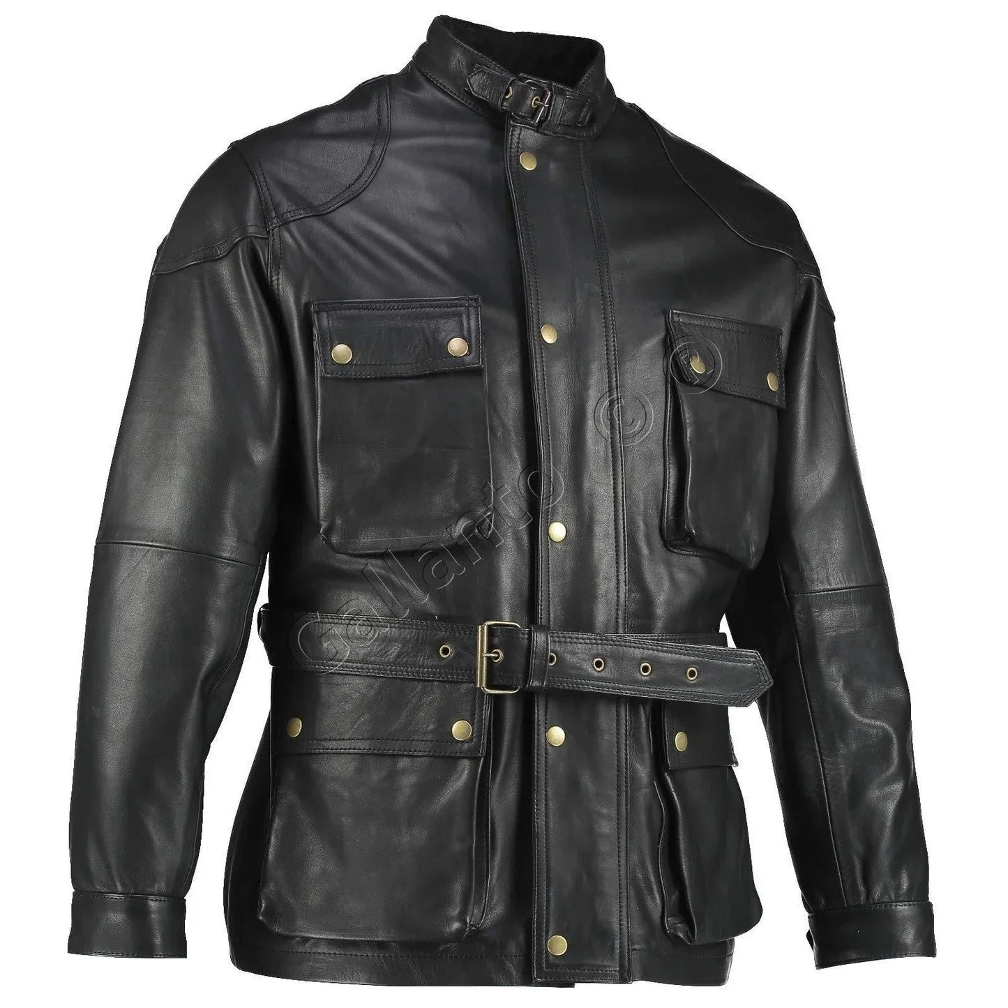 black benjamin button long biker leather jacket -