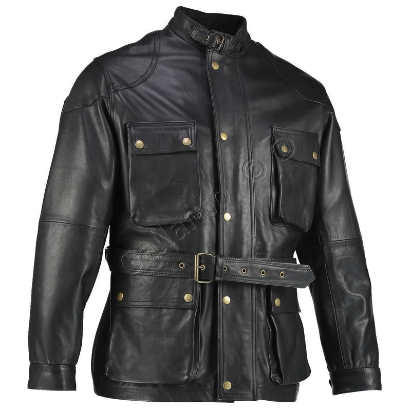 Black Benjamin Button Long Biker Leather Jacket Motorcycle for Sale in ...