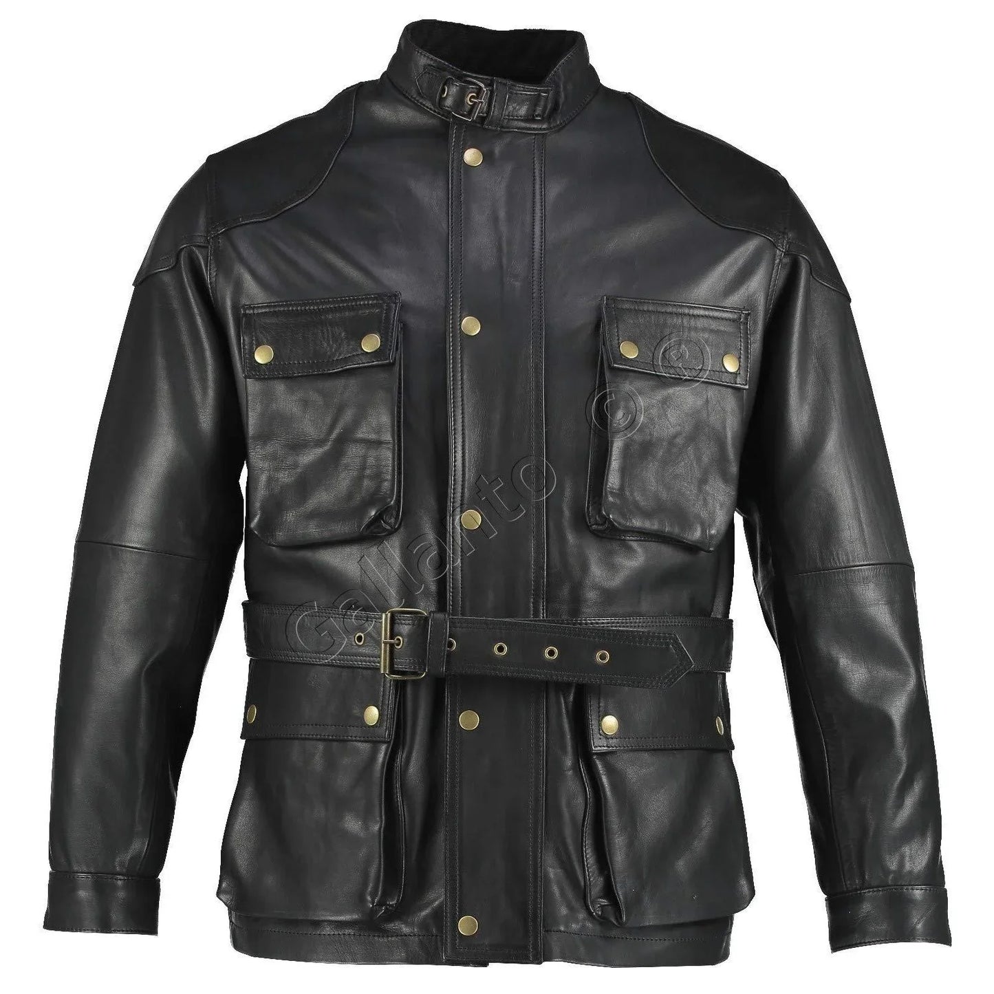 black benjamin button long biker leather jacket -