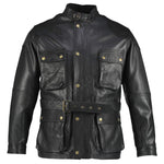 Black Benjamin Button Long Biker Leather Jacket -