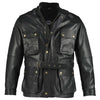 Black Benjamin Button Long Biker Leather Jacket Motorcycle -