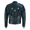 Black Biker Fringe Leather Jacket - Tassle Concho Premium Motorcycle -