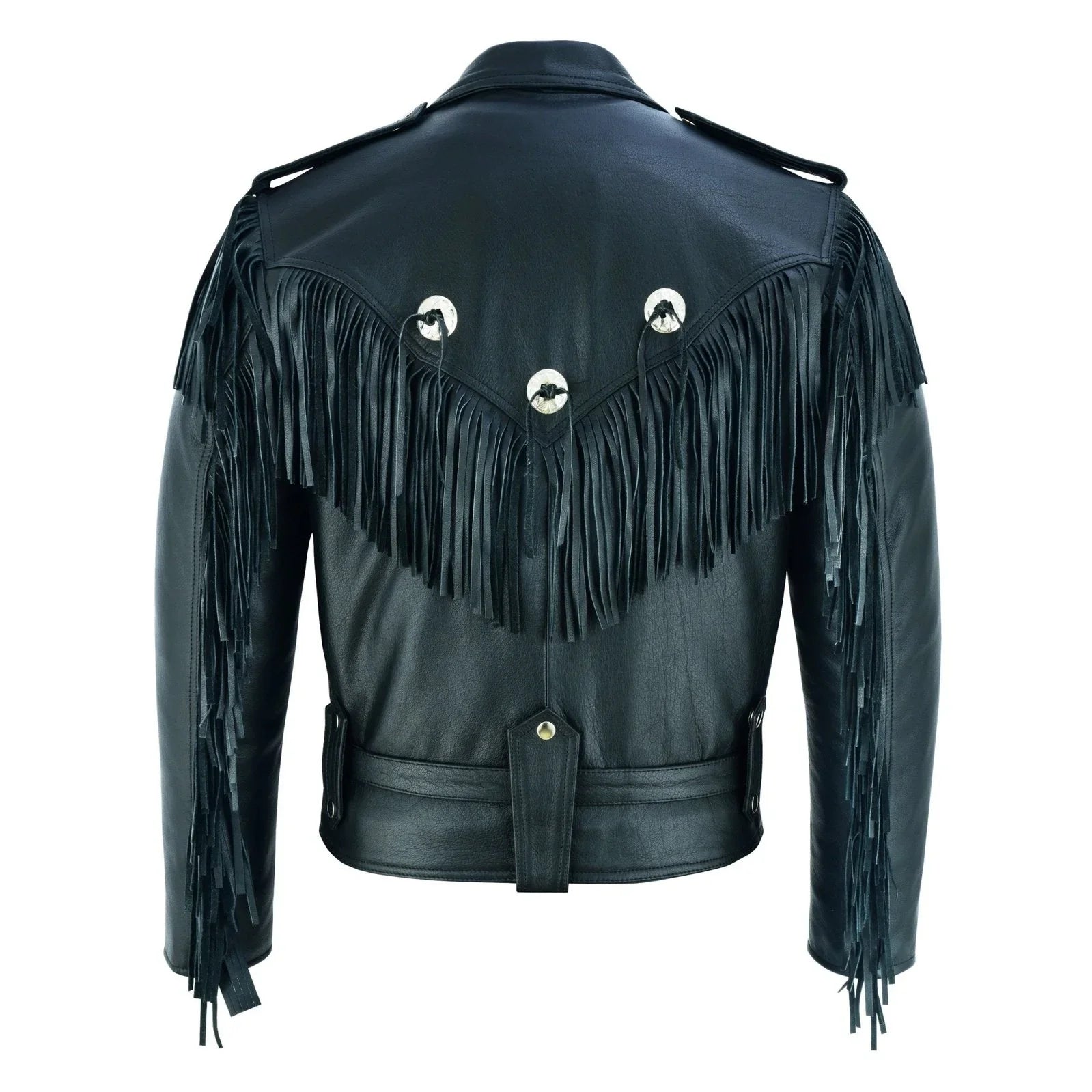 thumbnail image 2 of Men's Distressed Denim Biker Jacket With Embroidery & Fringe - Black Streetwear Coat 2 of 12