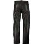 Black Classic Fitted Biker Cowhide Leather Trousers Button Fly -