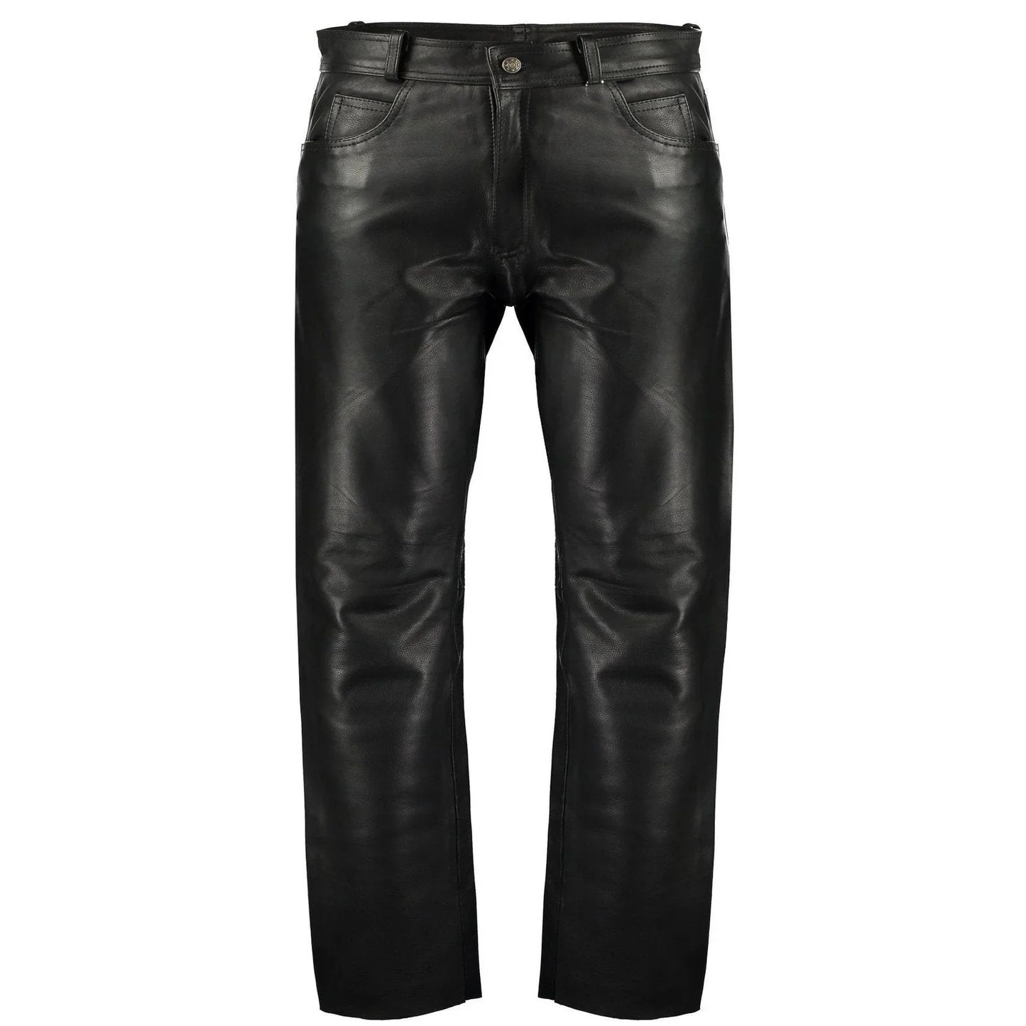 black classic fitted biker cowhide leather trousers button fly -