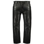 Black Classic Fitted Biker Cowhide Leather Trousers Button Fly -